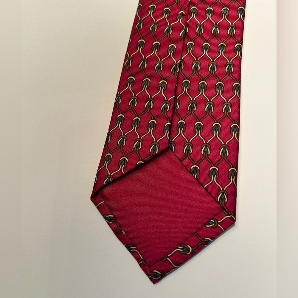 HERMES VINTAGE SILK ROPE & RINGS TIE GRIDS SQUARE BUCKLE RIDING FRANCE RED - Picture 7 of 9